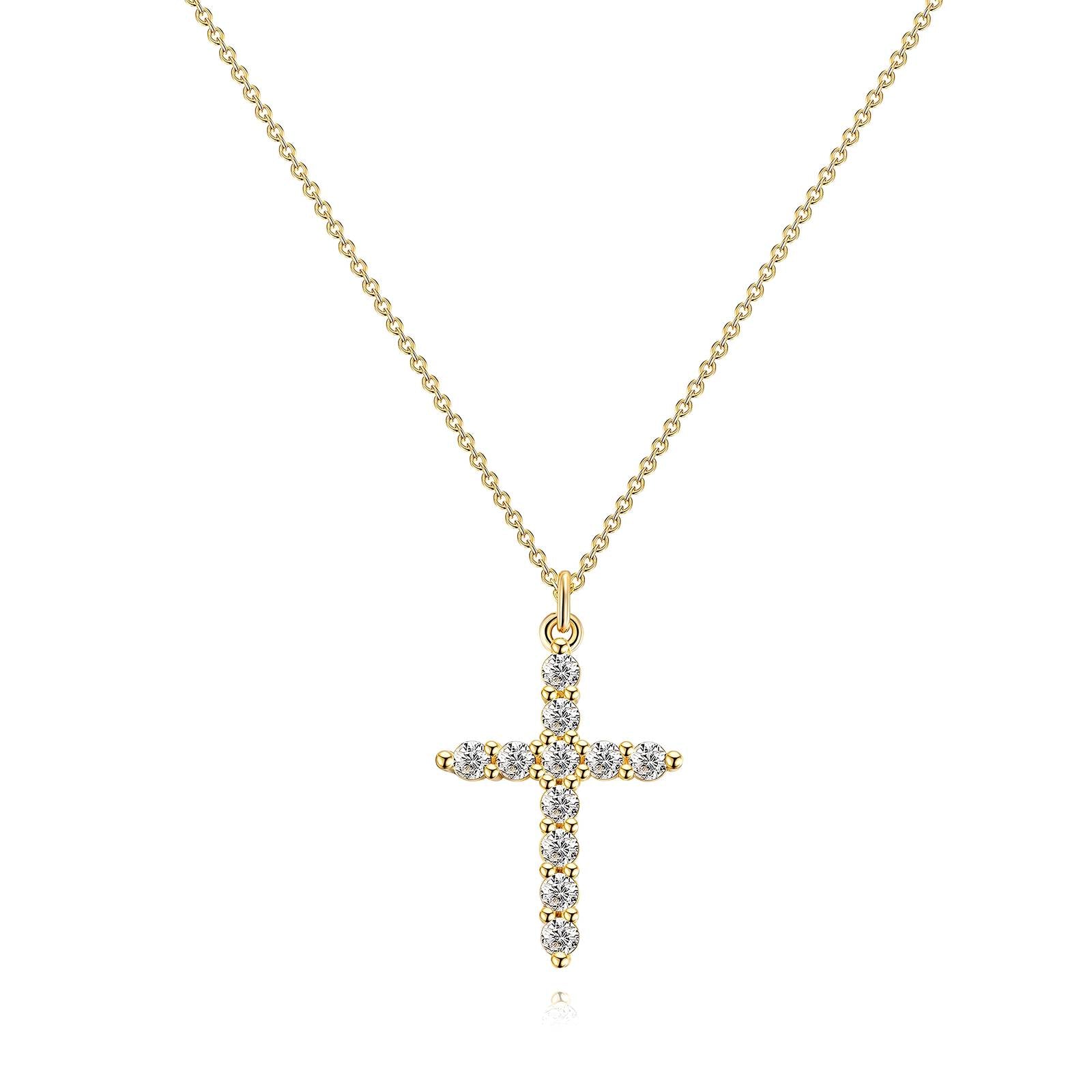 Delicate Cross Necklace, 18K Gold Plated Steel