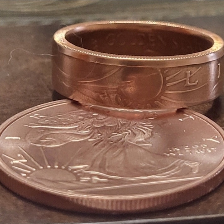 Walking Liberty and sun copper ring