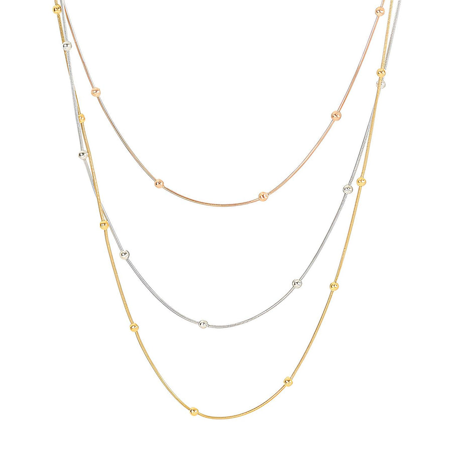 Triple strand  mixed metal necklace, 18K Gold Plated Steel