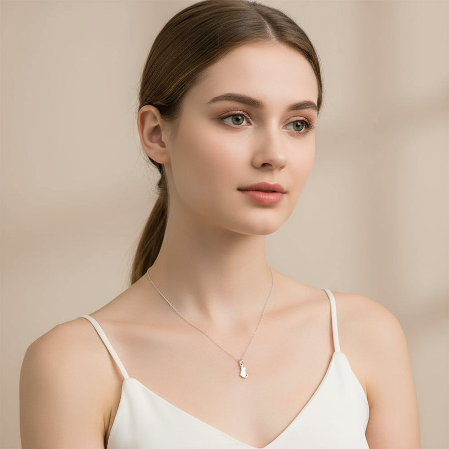 Silver Necklace with Cat Pendant