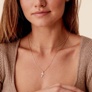 Delicate Cross Necklace, 18K Gold Plated Steel
