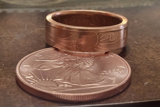 Walking Liberty and sun copper ring